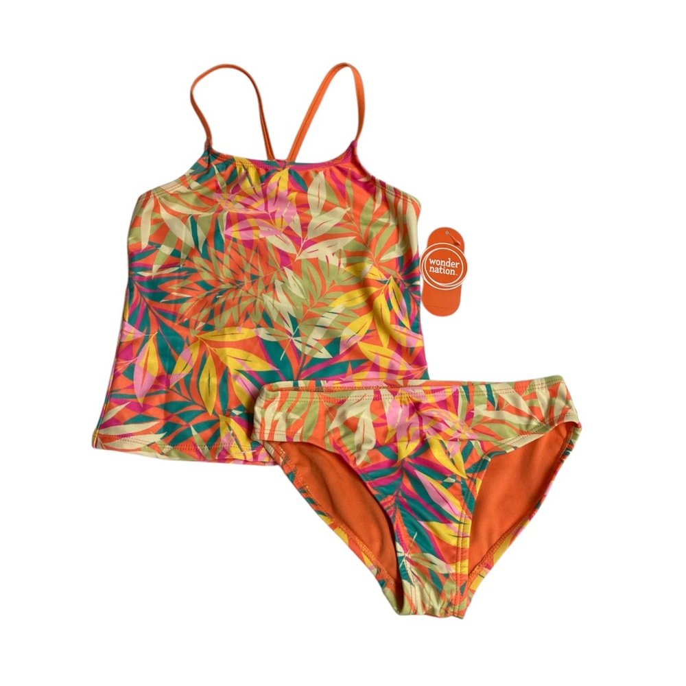 Wonder Nation Orange Mango and Pink Halter Tankini Bikini Set Vibrant Swimwear